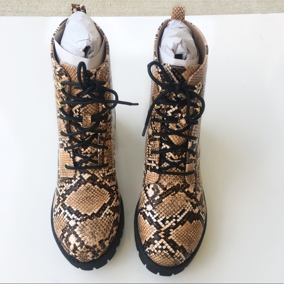 NEW Lulus Devyn Snake Print Lace Up Ankle Boot - Picture 3 of 11